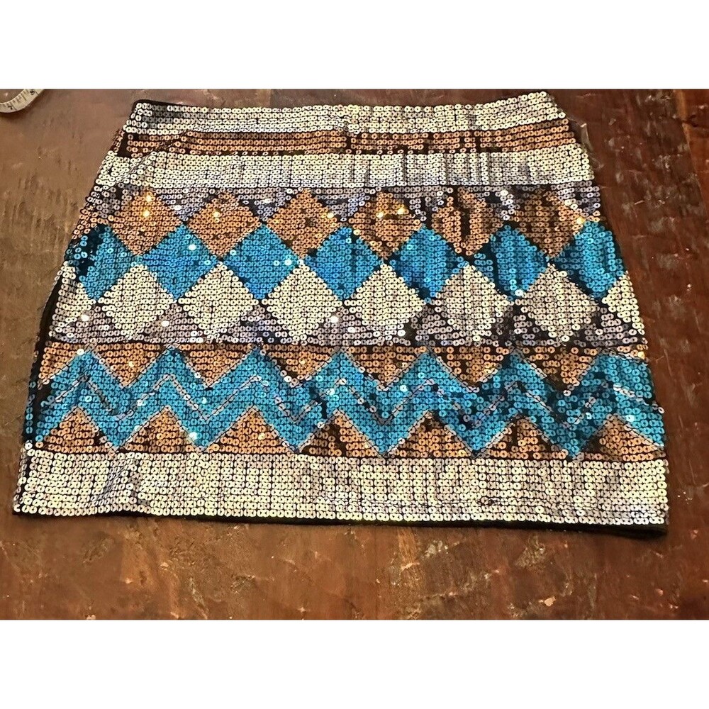 Envy Me DIAMOND DESIGN XL Silver/Copper/Turquoise Sequin Mini-Skirt  C3